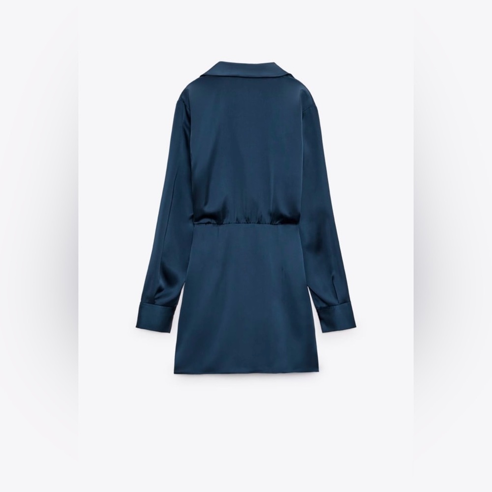 ZARA Short Satin Effect Dress Navy Women’s Size XS - Picture 8 of 12